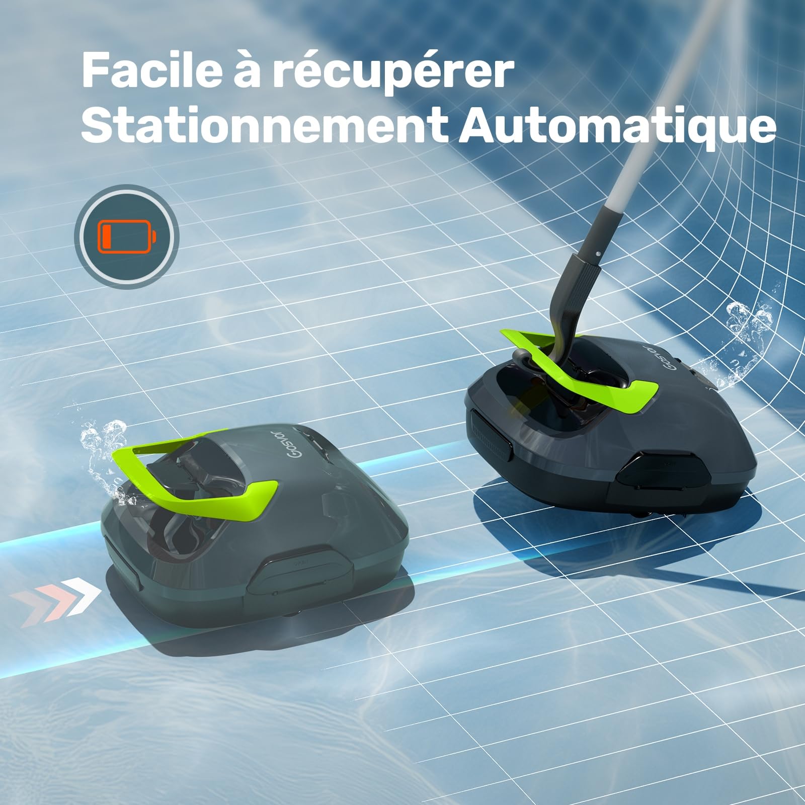Gosvor Robot Piscine sans Fil, Aspirateur Piscine Automatique 6600 LPH, Robot Piscine Hors Sol Jusqu’à 85 m², Nettoyeur Piscine Autonome 90 Min, Recharge Rapide, Filtre Lavable