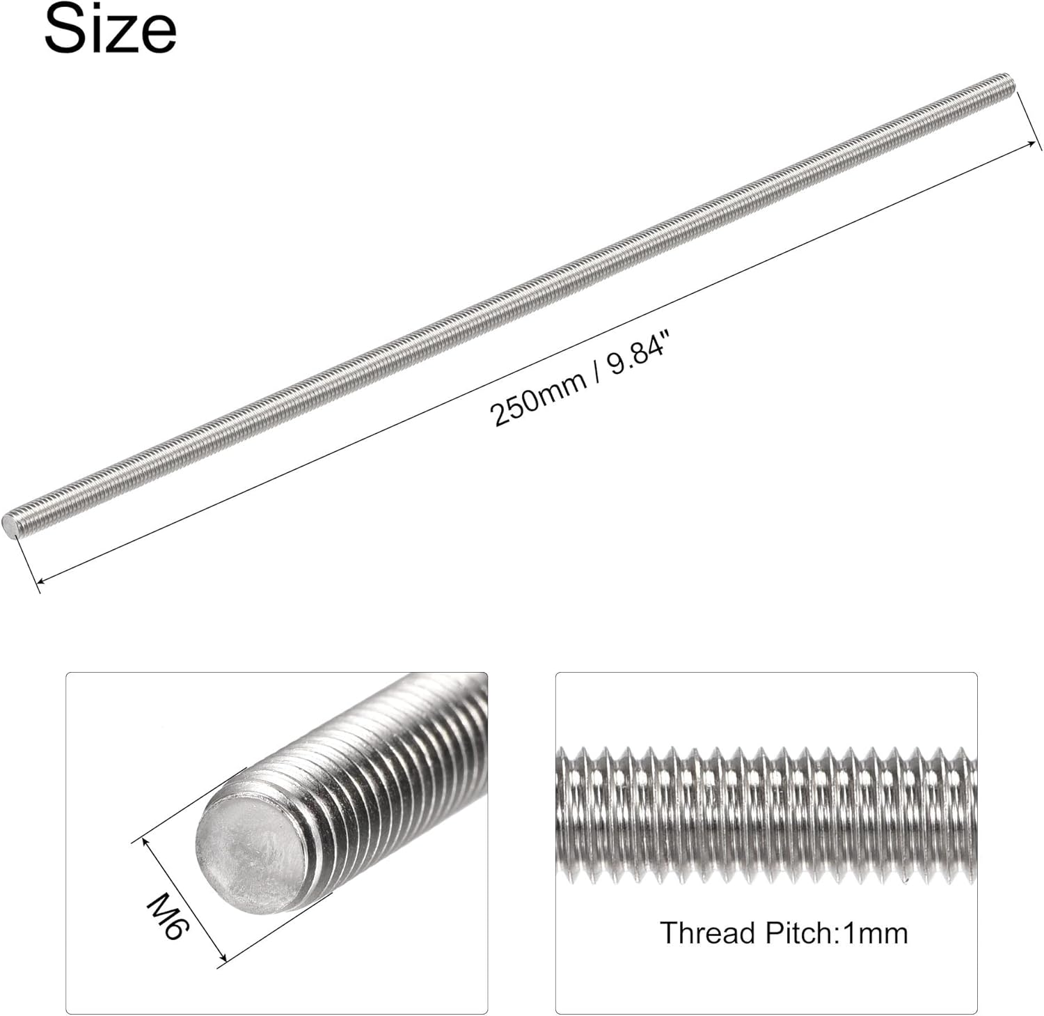 uxcell 4Pcs M4 x 250mm Fully Threaded Rod 304 Stainless Steel Right Hand Threads