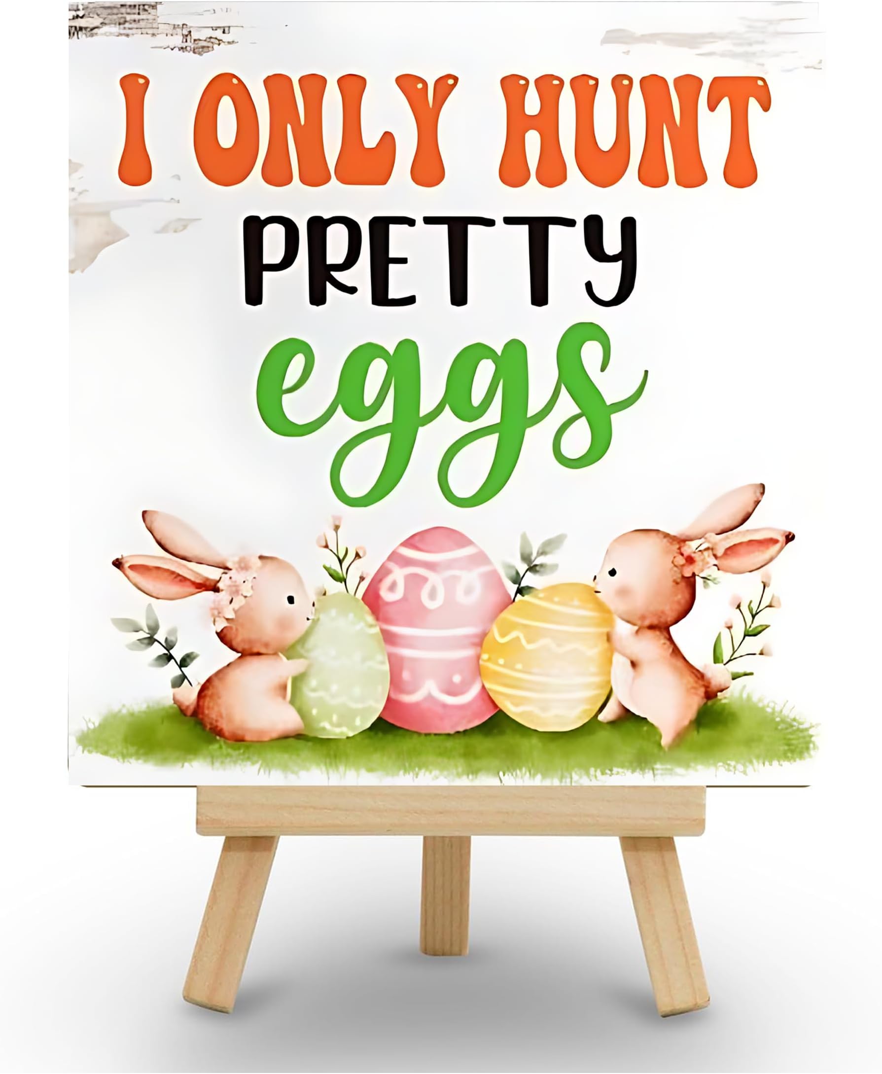 Kachi Pencil Easter Wood Sign,Funny Easter Tray Decor,I Only Hunt Pretty Eggs Rustic Easter Wooden Plaque Sign Shelf Table Decoration for Home Office Party,KCSTAND-1619