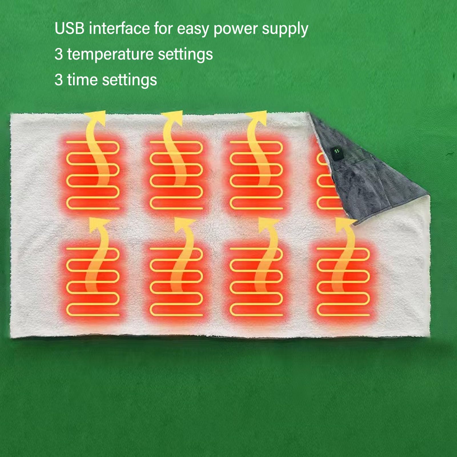 Manta térmica eléctrica USB para el hogar, viajes, oficina, con temperatura y temporizador ajustables, diseño de franela portátil, para comodidad en clima frío