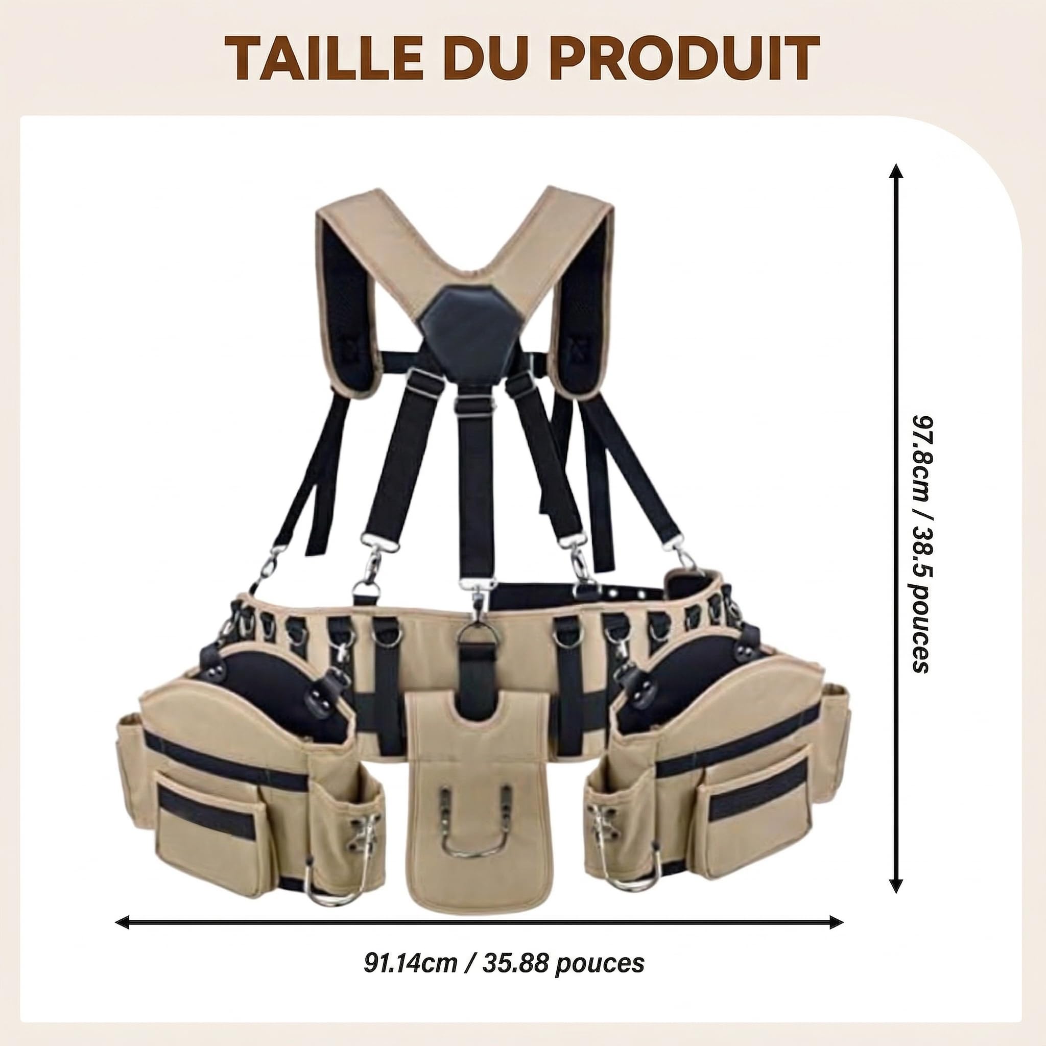F Fityle Ceinture Porte-Outils avec Bretelles, Ceinture Porte-Outils en Oxford avec Multi-Poches, Sac de Travail Utilitaire Respirant, Organisateur d'Outils pour Travaux Extérieurs,Plomberie et Jardin