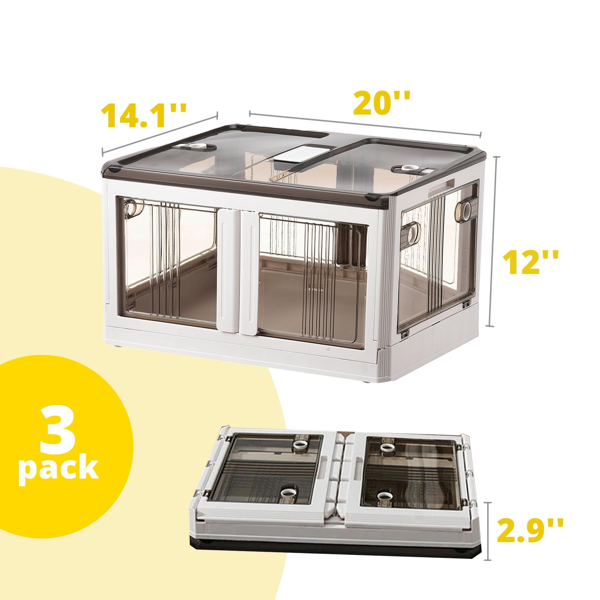 RS_AMZ 3 Tier Stackable Plastic Storage Bins - 14.5-Gallon Capacity, Collapsible Storage Bins with Lids, Polypropylene, Foldable and Efficient Storage Bins for Bedroom, Living Room, Closet and more