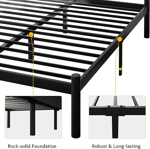 Miniatura 20 de iPormis Marco de cama de plataforma de metal de tamaño matrimonial con cabecera moderna de hierro artístico/soporte de listones de acero Negro