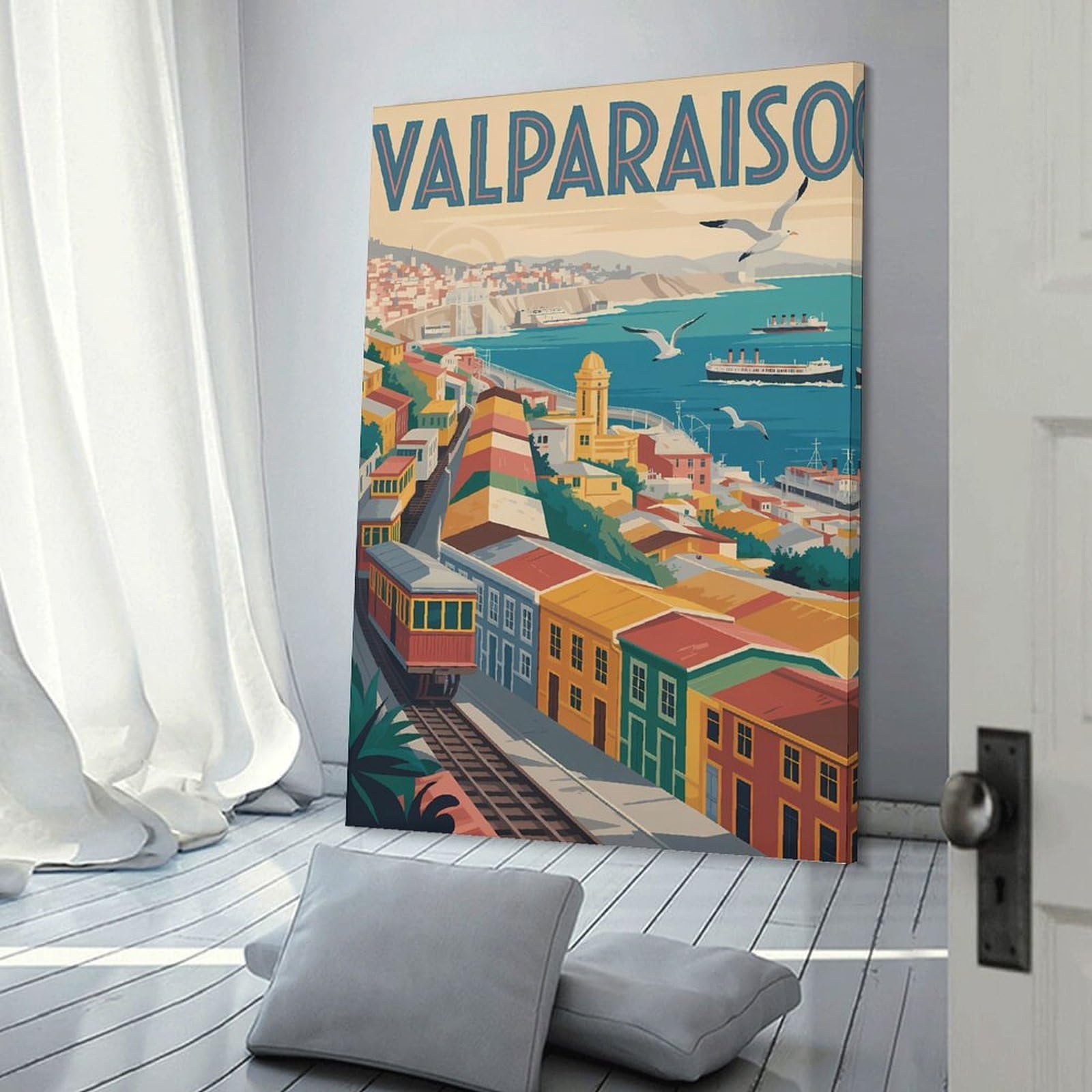 Junmoney Room Decor Wall Art Valparaiso Travel, 12x18inch(30x45cm), for Gallery Wall Layouts in Home Or Office, Home Wall Art for Statement Displays
