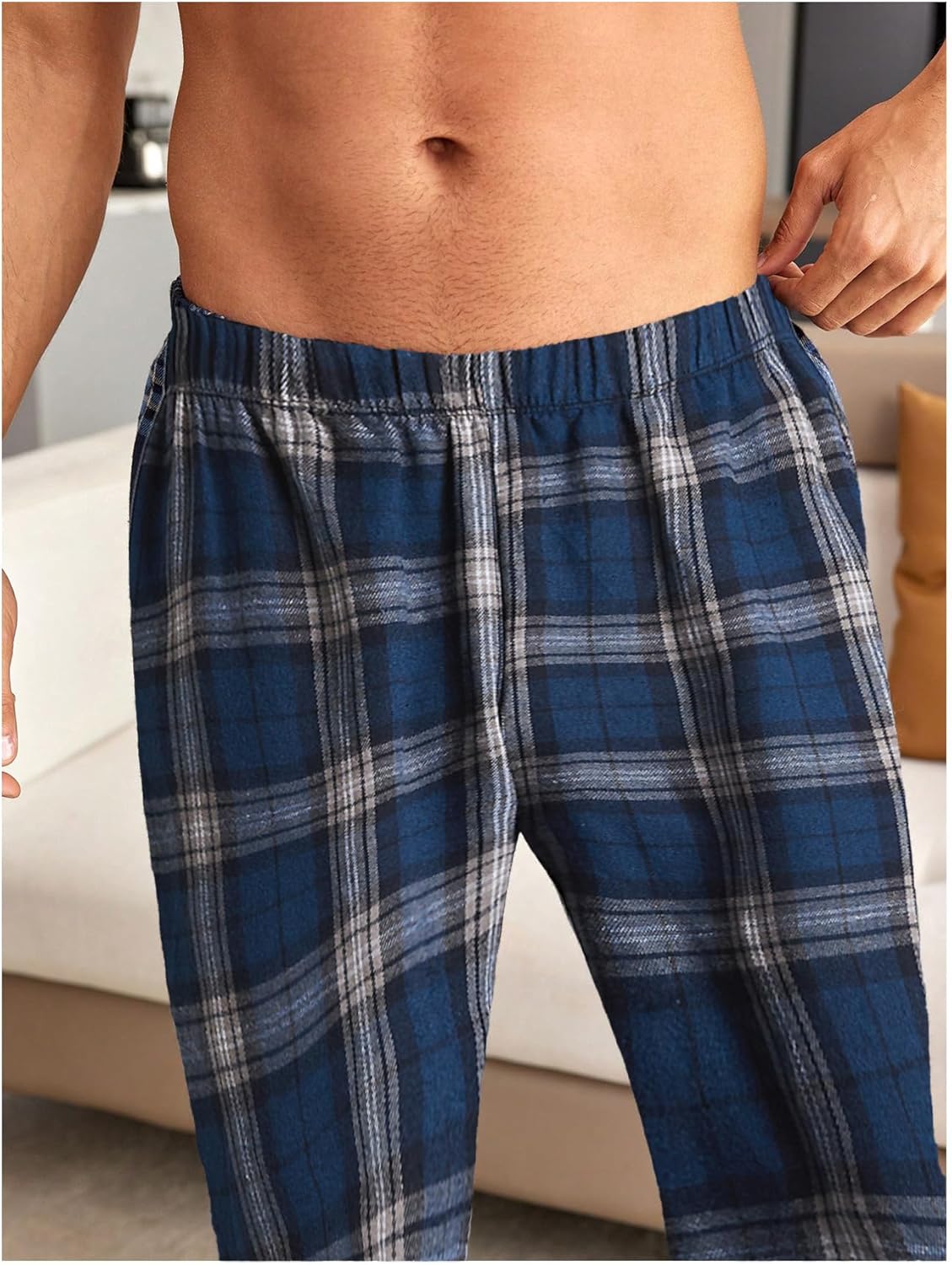 WDIRARA Men's Elastic Waist Flannel Pajama Pants Plaid Sleep Bottoms Lounge - Image 5