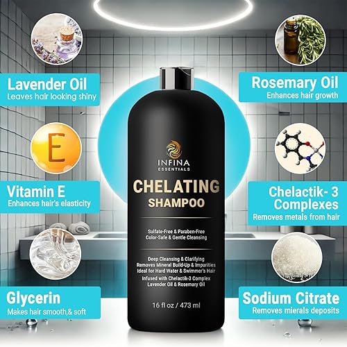 Miniatura 2 de Champú quelante de agua dura con Chelactik-3 y aceite de romero, champú de desintoxicación de metal seguro para el cabello acumulado y nadadores, 16