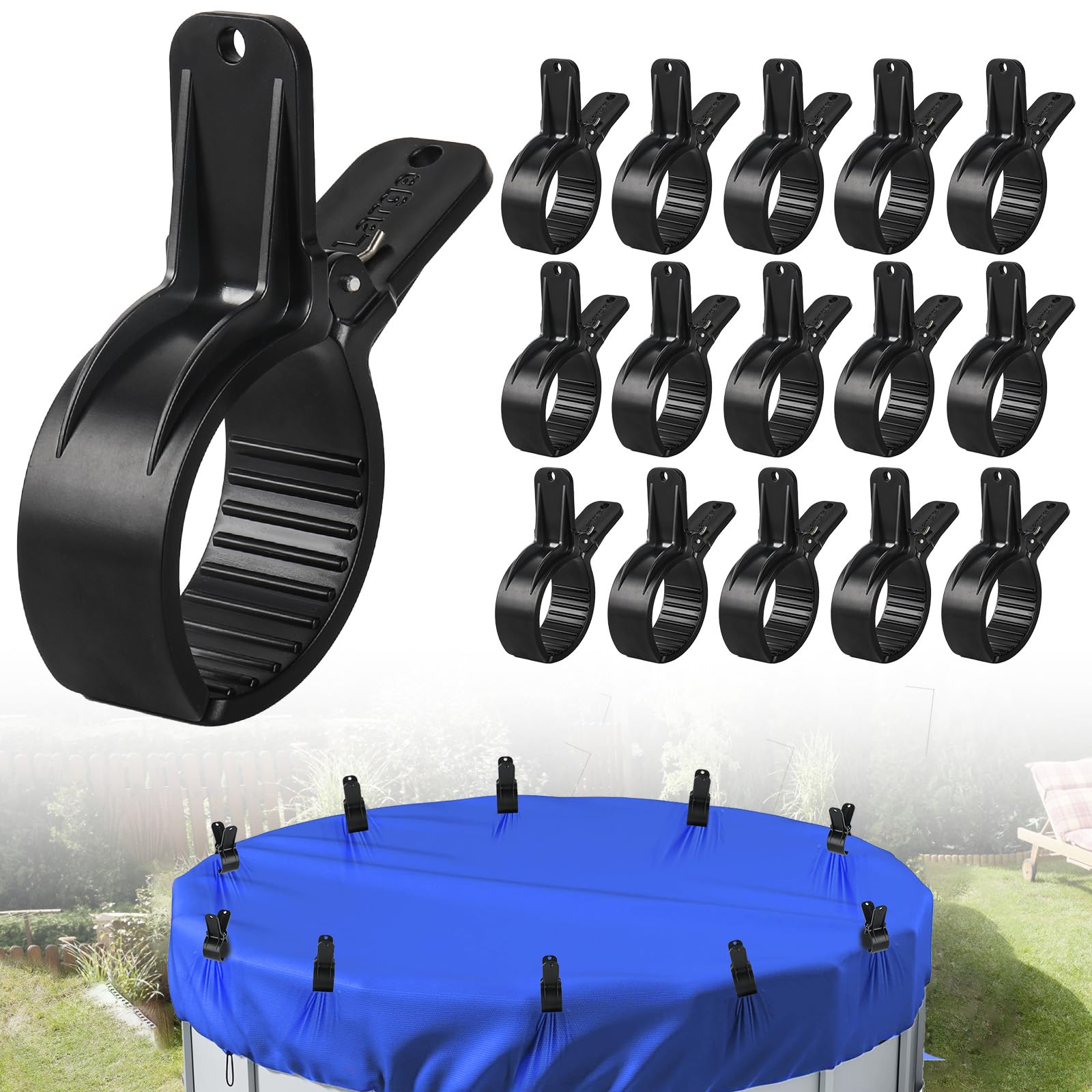 18PCS Pool Cover Clips, Non-Scratch Plastic Clamps for Above Ground Pools