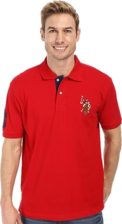 U.S. Polo Assn. Mens Multi Color Logo Solid Pique Polo Shirt