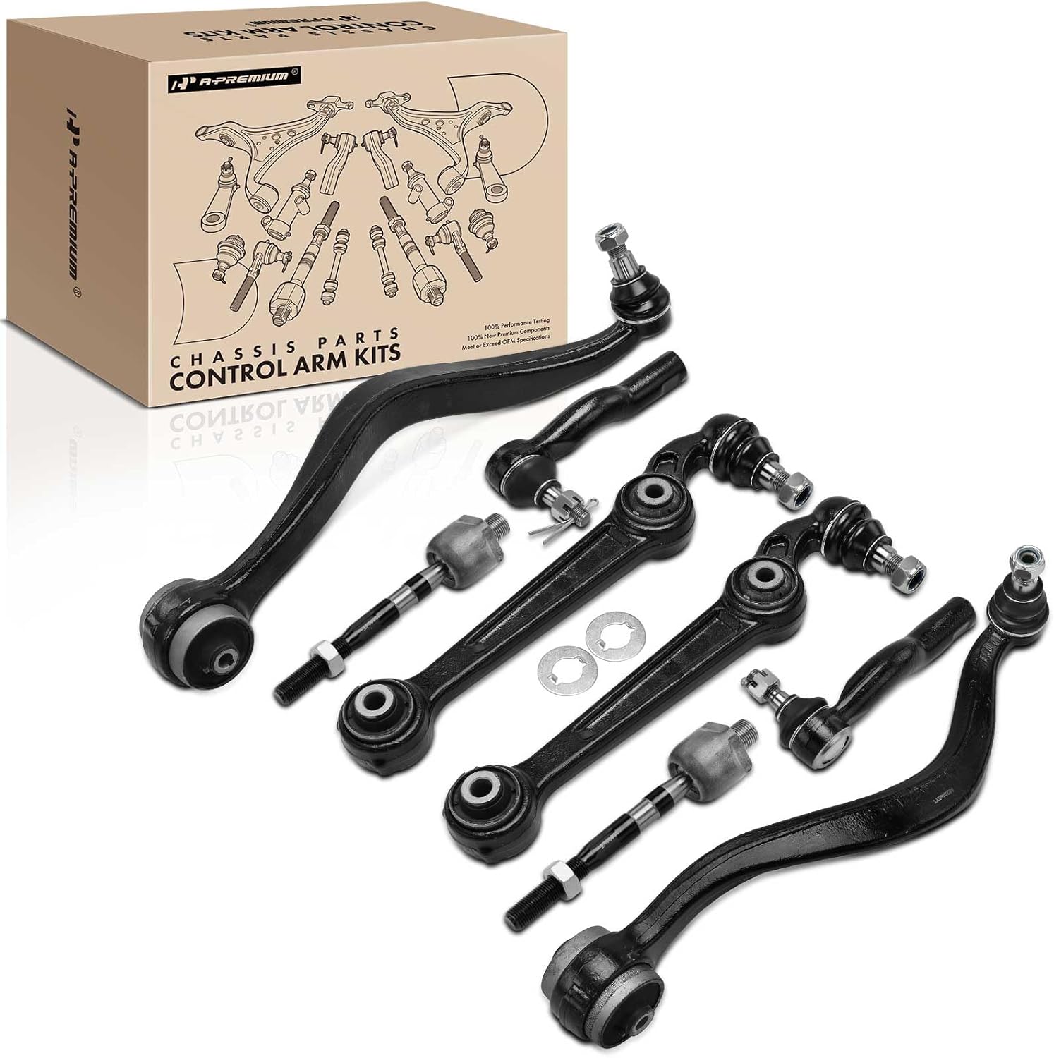 A-Premium Set of 8, Front Lower Forward & Rearward Control Arm, Inner Outer Tie Rod End, Compatible with Ford Fusion 2007-2012, Lincoln MKZ 2007-2012, Mercury Milan 2007-2009