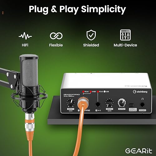 Vista 60 de GEARit XLR cable de micrófono macho a hembra (150 pies, 1 unidad) mezclador blindado equilibrado de 3 pines, estudio de grabación, podcast, negro