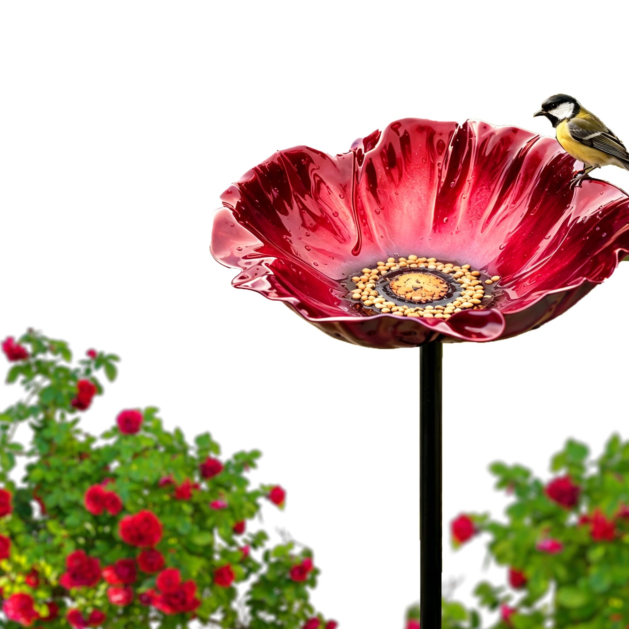 Small Metal Flower Garden Stakes Bird Bath Ø13 cm Handmade Flower Wildlife Feeder Bowl Bees Bath for Garden Metal Colorful Butterfly Bees Bath Bowl for Outdoor Yard Decor