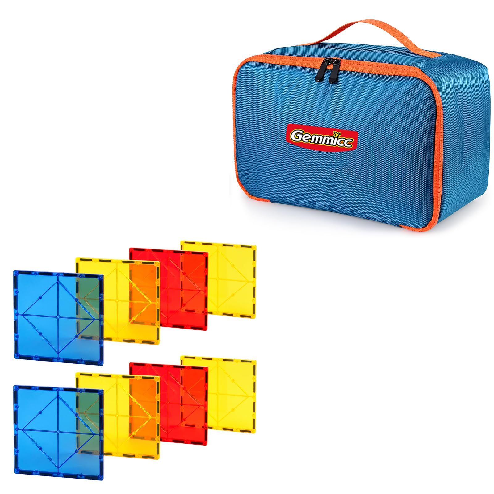 GemmiccToy Carry Case(blue) + 8 Large PCS Magnetic Tiles Set