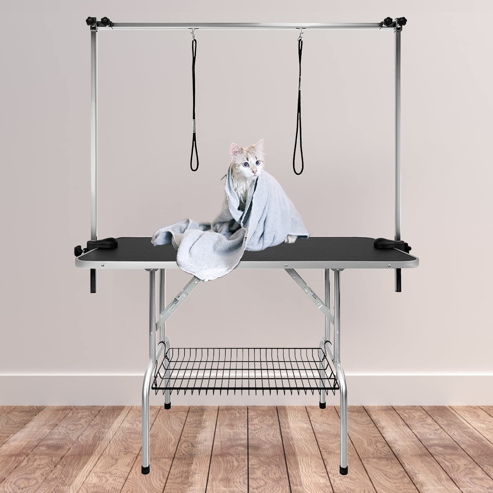 UISEBRT mesa de cuidado de perros con fuelle ajustable en altura, soporte de hasta 100 kg para perros y gatos, 113 x 60 x 76 cm