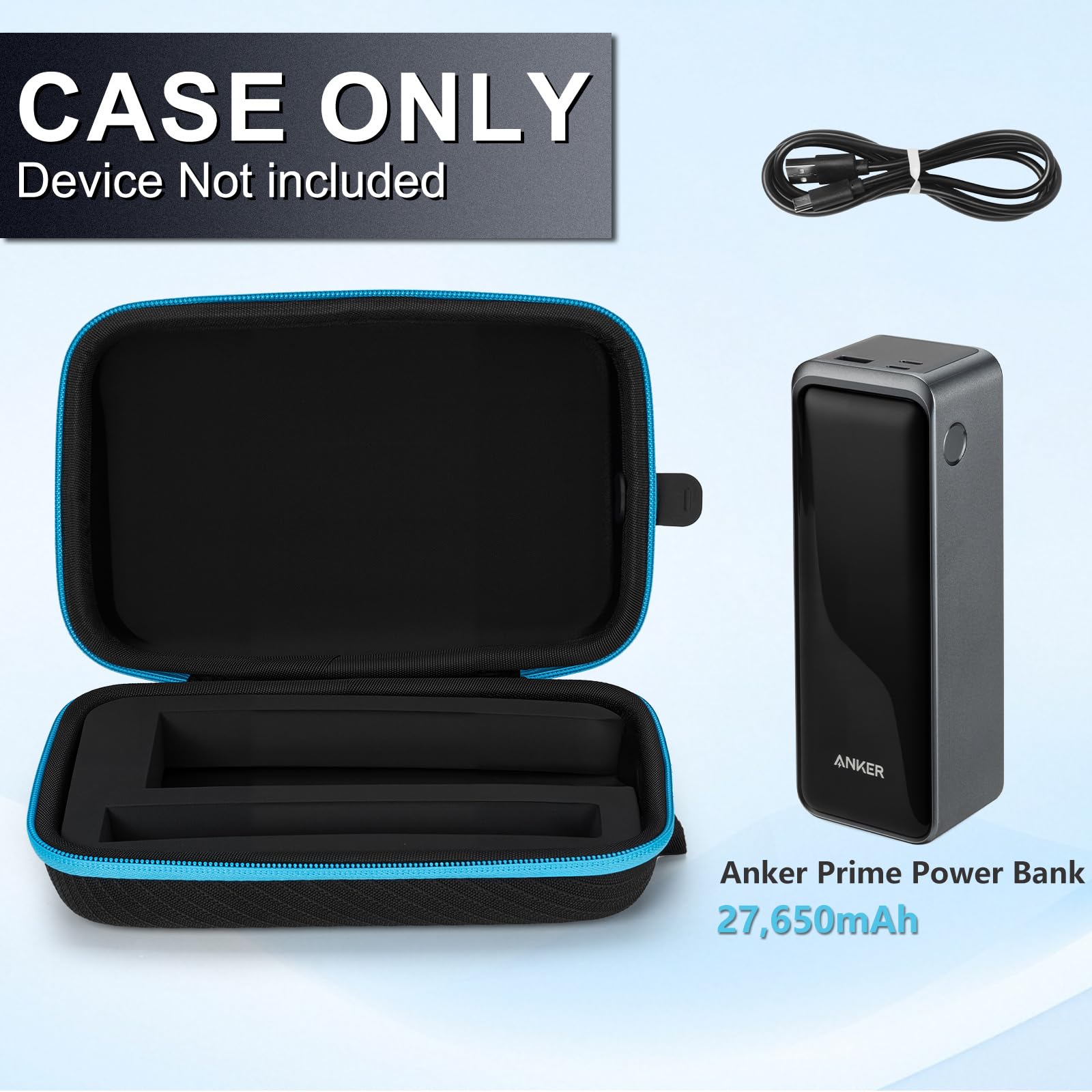 Case for Anker Prime Power Bank 27,650mAh 3-Port 250W, Portable Box with USB Charging Port and Front Pocket for Travel Work, Battery Charger Station Carrying Storage Holder for USB-C Cable(Case Only)