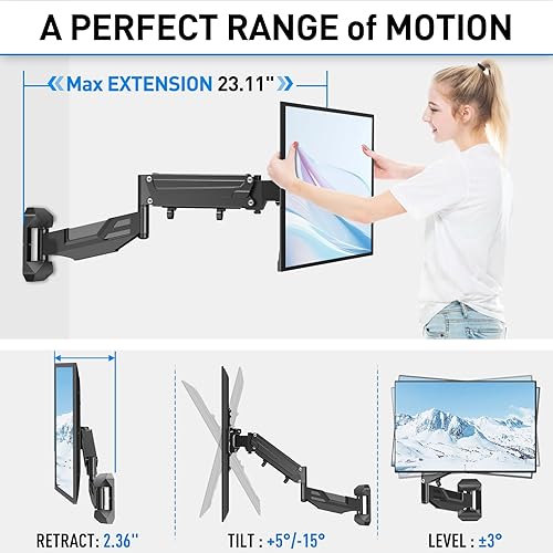 Miniatura 5 de MOUNTUP Soporte de pared de TV de altura ajustable para televisores de 26 a 55 pulgadas, soporte de TV articulado de movimiento completo con resorte