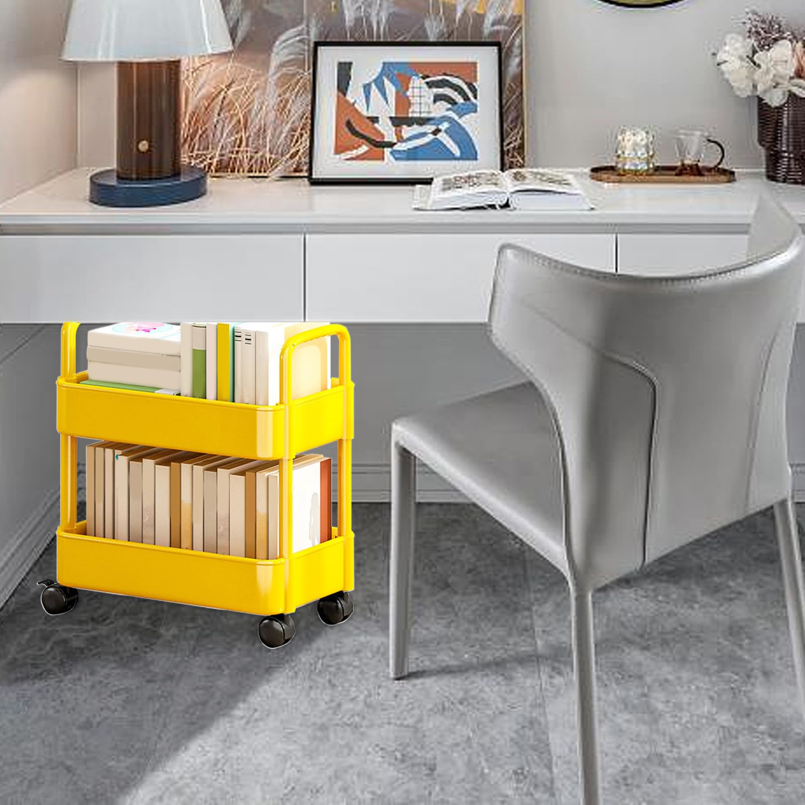 Carrello Da Libreria Mobile Libreria A Ruote 2 Livelli Organizzatore Di Carrello Di Libri Mobile Multifunzionale per Camera Da Letto Soggiorno Scuola Casa Bambino Studenti