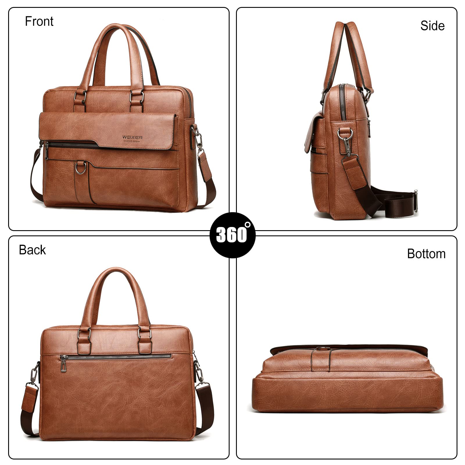 FANDARE Homme Mallettes PU Cuir Sac à Bandoulière Affaire Sac à Main Sacoche 12.9 Pouces Sac Cabas Sac à Bandoulière Sac de Cours Sacs à Main portés épaule pour Collège Cours Voyage Brun Clair