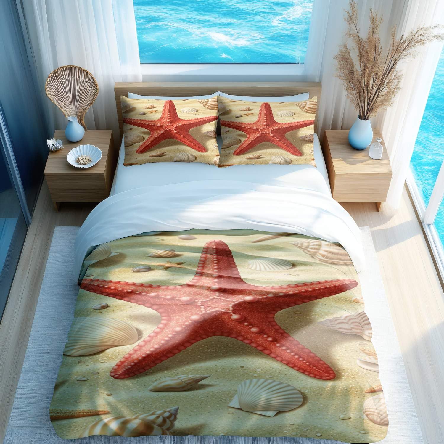 Housse de couette coquillage rouge 135x200cm avec taie d'oreiller 80x80cm
