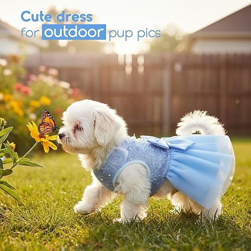Miniatura 5 de ASENKU Vestido para Perro Vestido de Boda para Mascotas Princesa de Encaje Cachorro Traje de Fiesta de Cumpleaños Ropa Formal para Niña para Perros