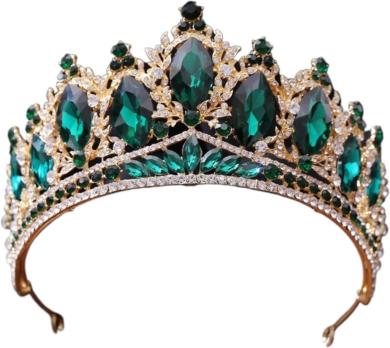 YANLITIAN Baroque Vintage Droplet Crystal Headwear Bridal Headwear Royal Queen Diadem Celebration Wedding Hair Jewelry Suit (Color : Gold Green)