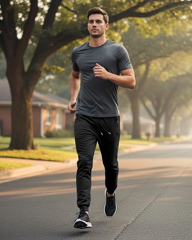 BUXKR Mens Casual Joggers Sweatpants for Jogging,Running or Athletic Activities,Black,M image 6