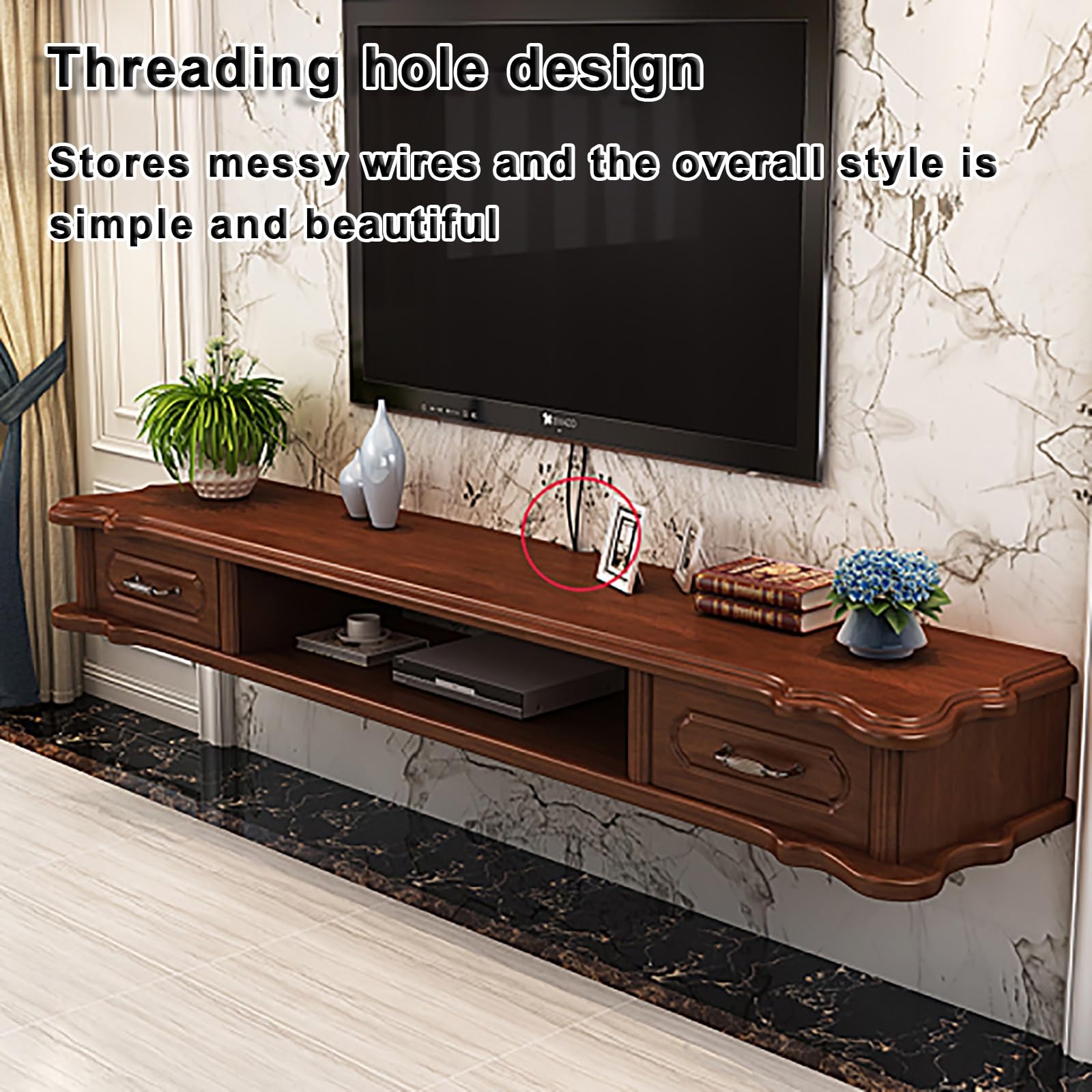 Mobile TV sospeso moderno con ante e cassetti, console di intrattenimento lucida per soggiorno e camera da letto, gestione dei cavi, montaggio a parete, 160 cm, design bianco