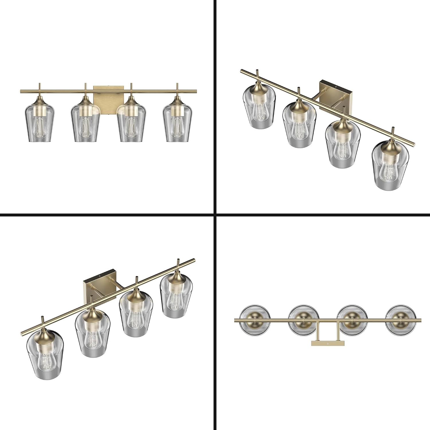 LEDMyplace 4-Lights Bathroom Vanity Light Fixtures Over Mirror, Modern Decorative Wall Sconces for Living Room, Clear Glass Shade, Brass Gold Finish, Wall Lamp, E26 Base, Bulb Not Included