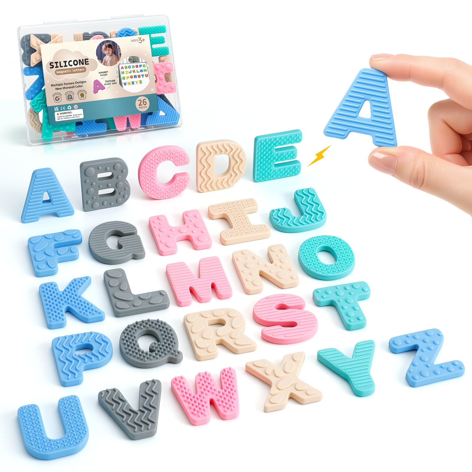 SOLMAN Magnetic Letters,Fridge Magnets,Silicone Magnetic Alphabet Letters,26PCS Uppercase Fridge Magnets for Kids,Gifts for Boys Girls,Alphabet Magnets for Fridge,Educational Learning Spelling Toy