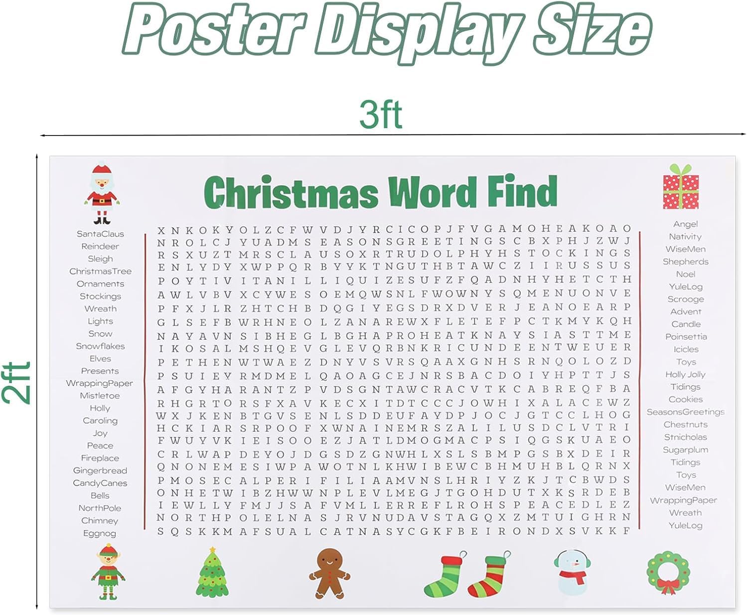 Christmas Giant Word Search Poster – With Erasable Marker Pen, Giant Holiday Word Search Wall Poster for Thanksgiving and Christmas, 36" X 24" Wall Game for Family Holiday Party Activity - Image 4