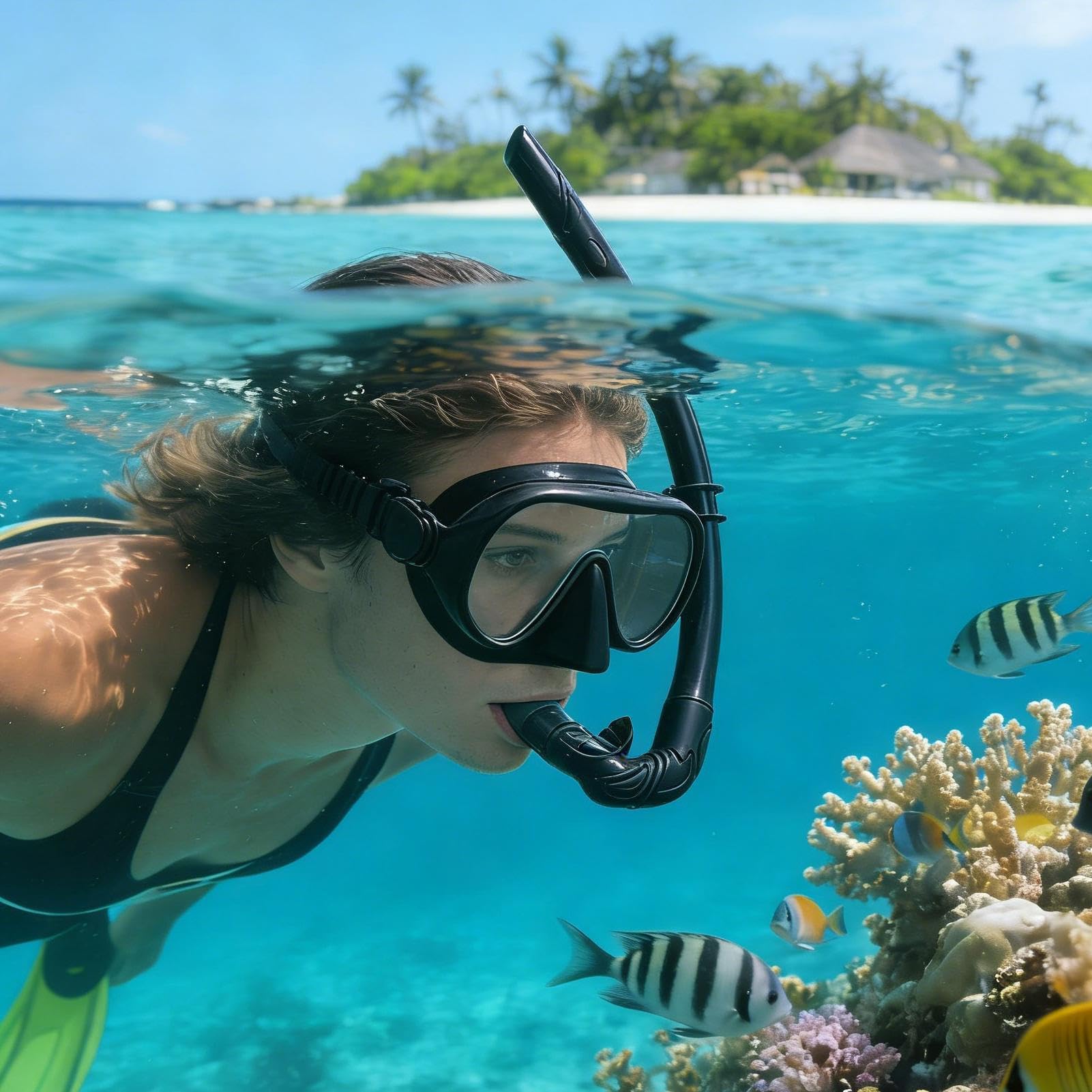 Zestaw do Snorkelingu dla Dorosłych Sprzęt Nurkujący z Panoramicznym | Zestaw z Pojemnikiem i Składaną Rurką z Regulowanym Paskiem Idealny na Wyspy, Plażę I