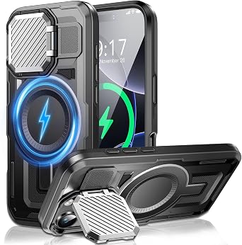 Camera Stand Case for iPhone 16 Pro, [Compatible with MagSafe] [Lens Cover] 2024 Version Military Grade Protective Soft Case for iPhone 16 Pro 6.3 inch Men Women, Black