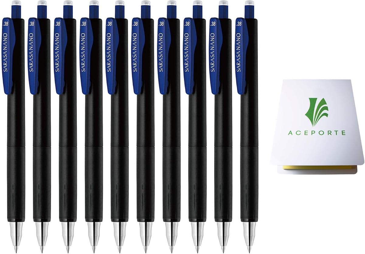 ZEBRA SARASA NANO 0.38mm Gel Ballpoint Pen 10 Pack (Blue) with Sticky Notes