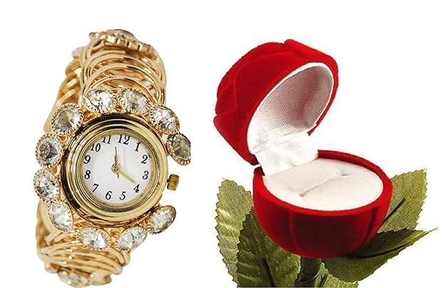 Kabello Analogue Womens Watch With Ring Rose Box Valentine Gift Item For Women And Girls Pack Of 1
