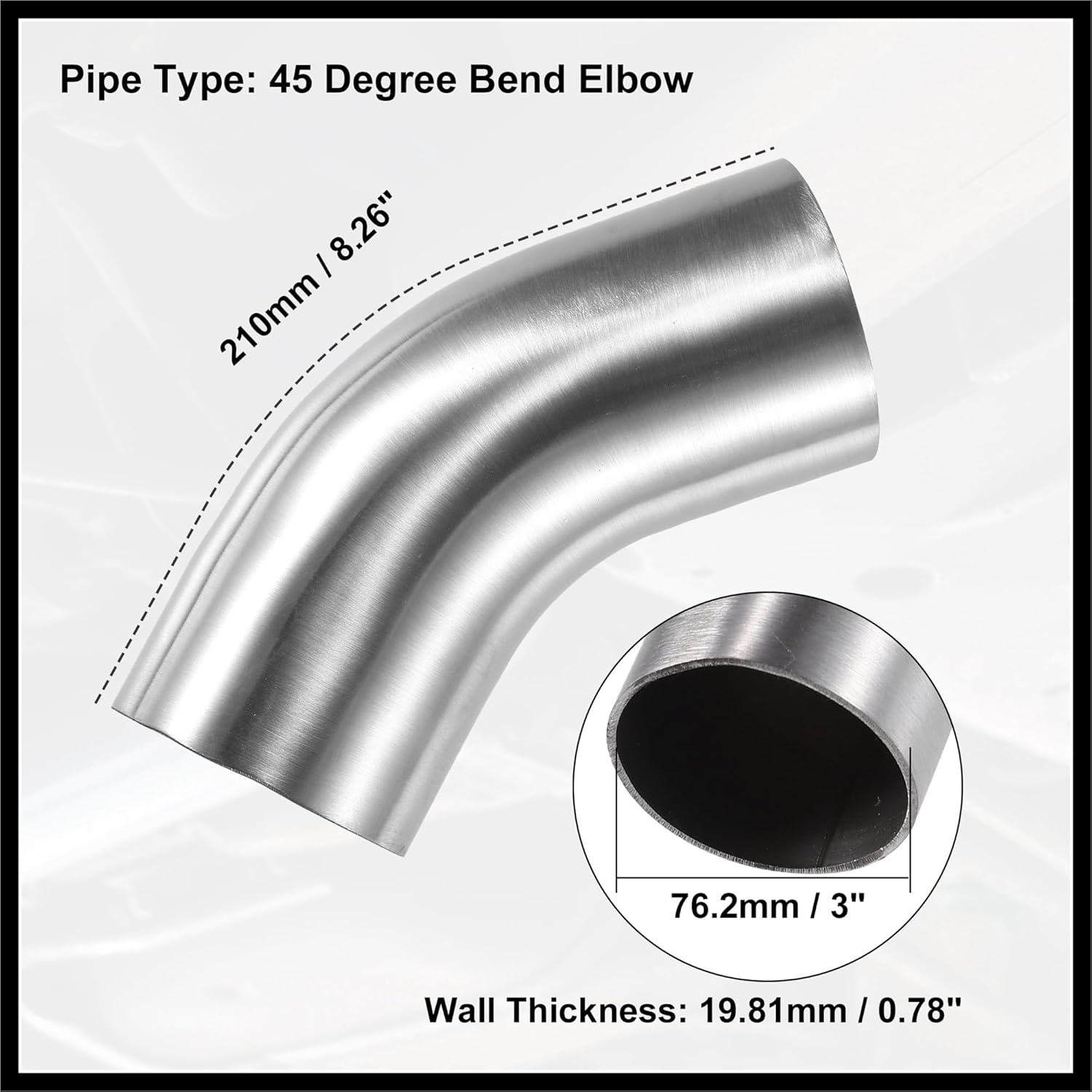 1 Pcs OD 3 Inch 45 Degree Mandrel Bend Elbow SS304 Stainless Steel Bend Tube Exhaust Elbow Pipe for Car Modified Exhaust System Piping Silver Tone Durable Material