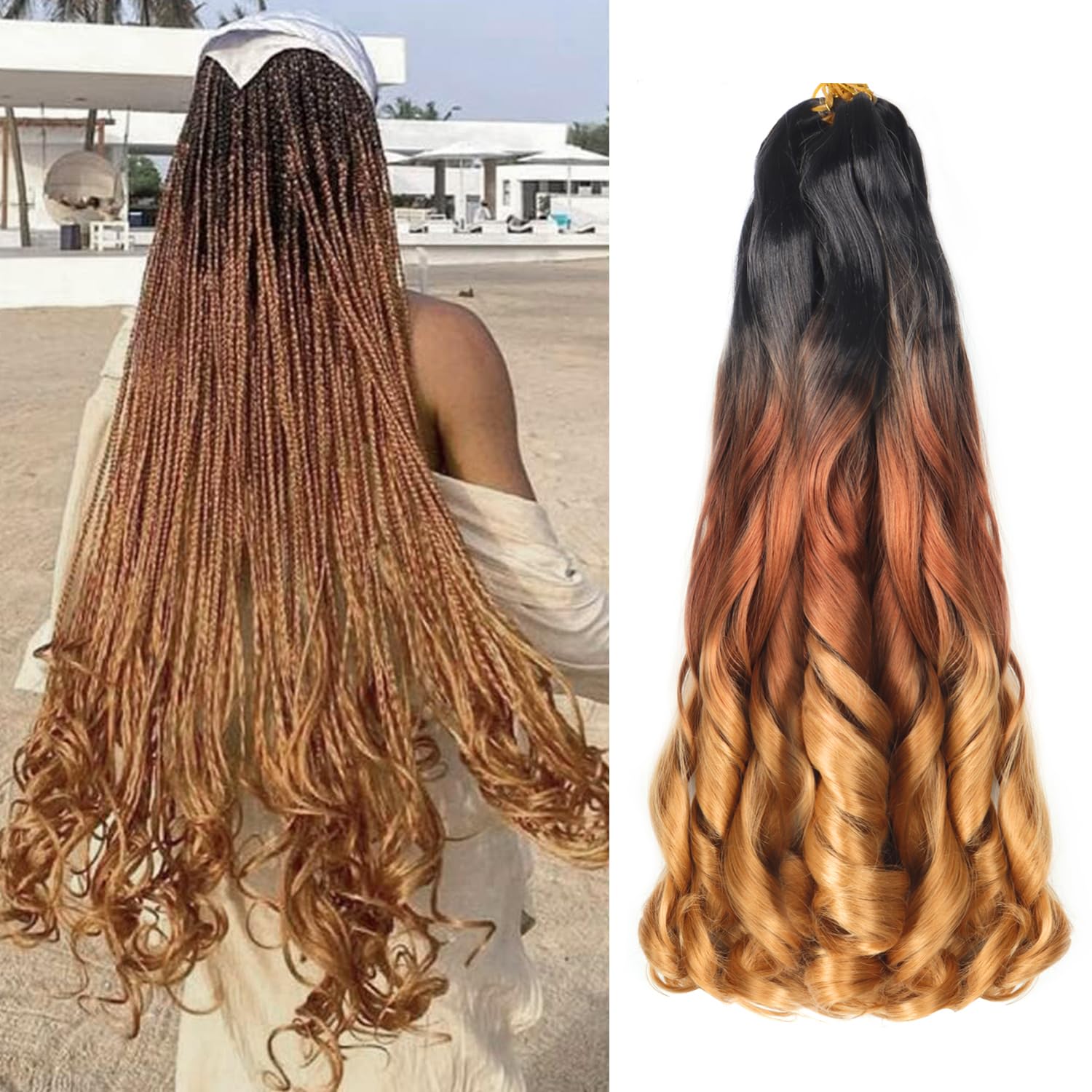 18 inch French Curl Braiding Hair 8 Pc crochet braids hair extensions Curl Braids Crochet Hair expression hair french curl braiding hair Extensions Pre Stretched Bouncy Braiding Hair(18Inch 1B/30/27)