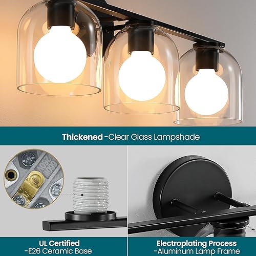 Miniatura 4 de WOSHITU Accesorios de iluminación de tocador de baño 23.3 pulgadas moderno negro mate accesorios de iluminación de baño sobre espejo con pantalla de