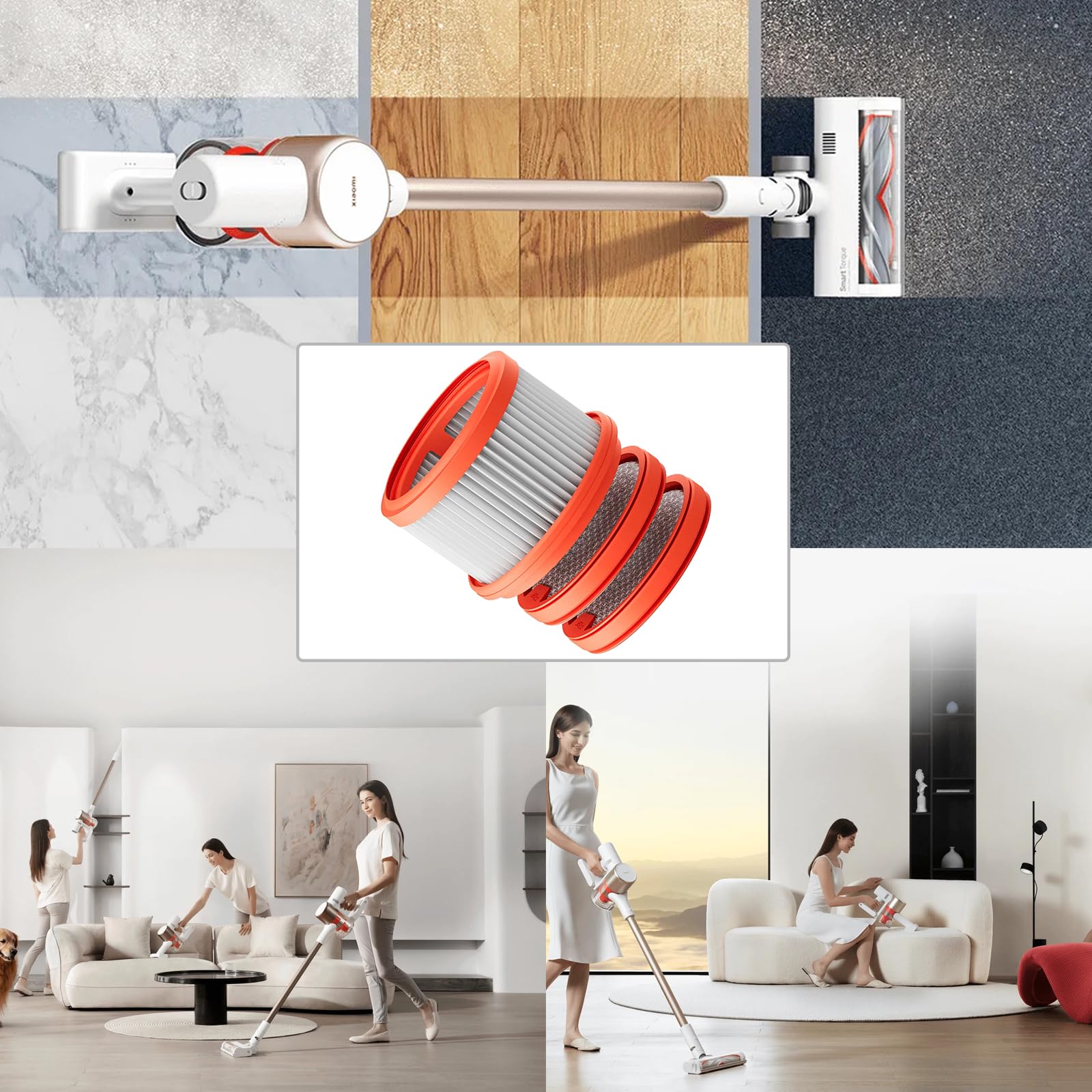 Geoviizon Set di Filtri Compatibile con Xiaomi Mi Vacuum Cleaner G10Plus/G10/G9Plus/G9 Ricambio (1 Filtro HEPA, 2 Prefiltri)