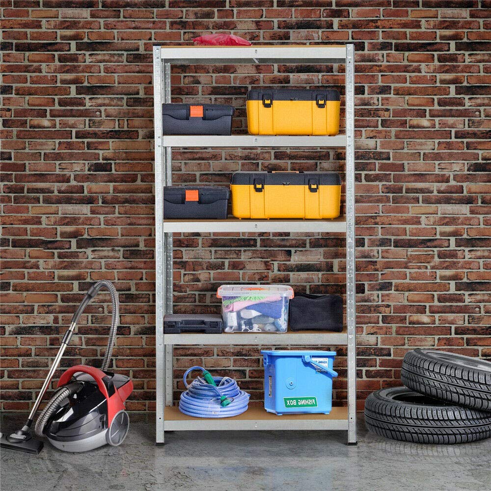 Étagère de rangement robuste en métal galvanisé - Charge maximale : 875 kg - 5 étagères solides en MDF - Hauteur réglable - 180 x 90 x 40 cm