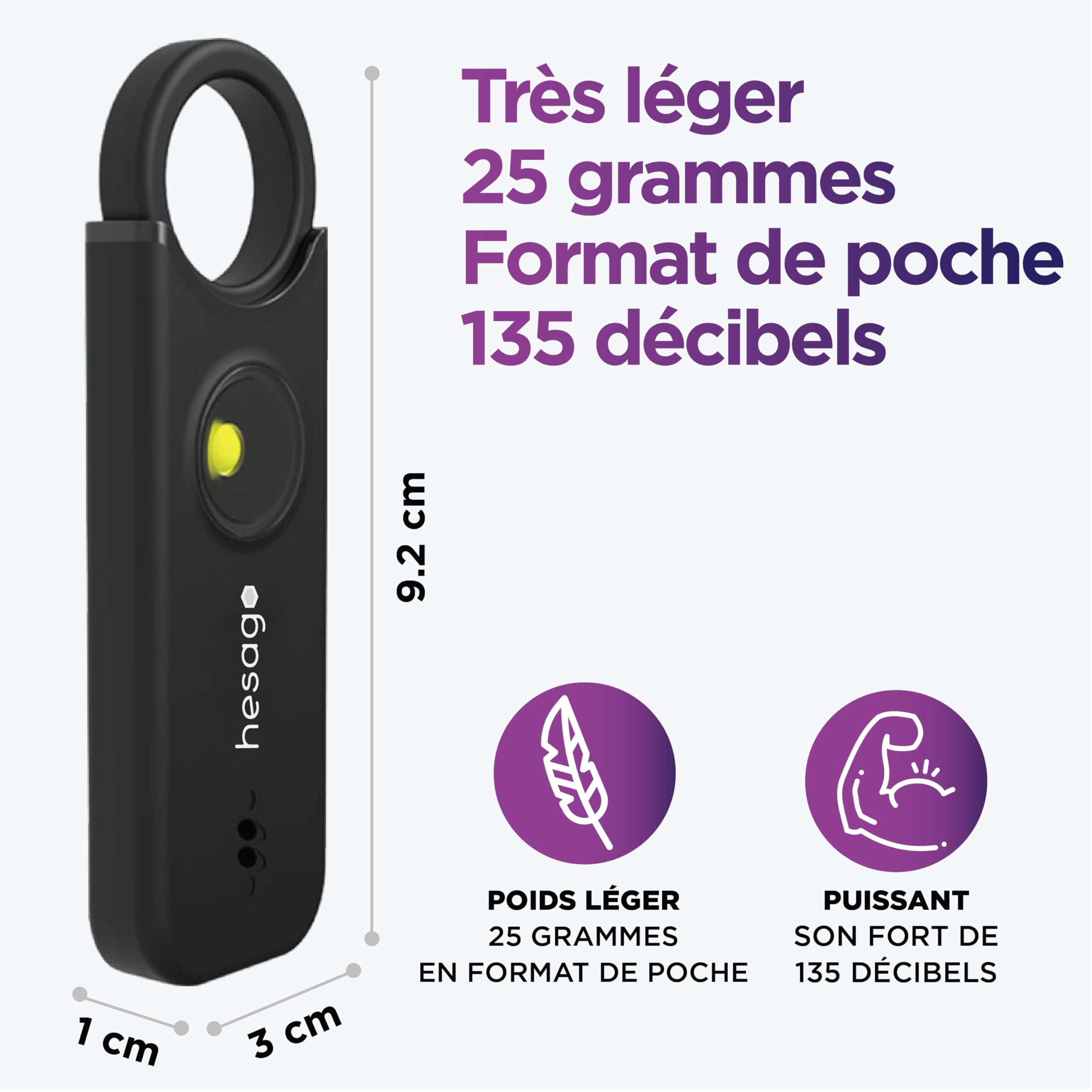 SnapSiren: Alarme Personnelle Anti-Agression 135dB pour Femme - Sifflet de Défense Électronique avec Lampe et Détecteur de Mouvement - Kit de Sécurité Portable (Noir)