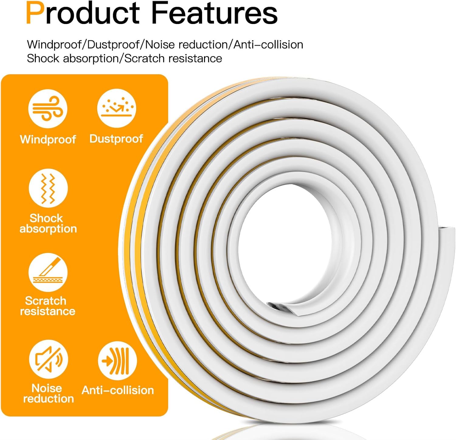 Nest Wood Foam Door and Window Seal Strip, High Elasticity, High Adhesion Rubber Insulation Tape, Windproof Soundproof Door Foam (White, 6.5FT/2meters)
