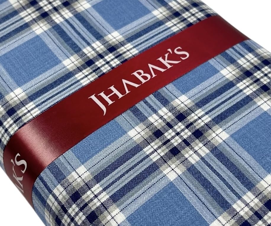 Image of JHABAK'S Cotton Blend Unstitched Checkered Fabric for Men - 2.35m Shirt Piece / 3m Kurta Piece - Width 36 Inches