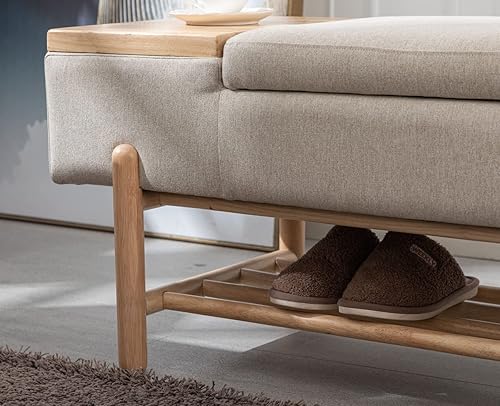 Miniatura 40 de CIMOTA Banco de almacenamiento de entrada para dormitorio, banco otomano de sherpa al final de la cama, con almacenamiento de zapatos de madera para