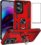 for Motorola Moto Play 2024 case with Screen Protector,Moto G Play 2024 4G Phone Case,360° Rotation Ring Kickstand Military-Grade Heavy Duty Shockproof with Magnetic Cover (Rose Gold)