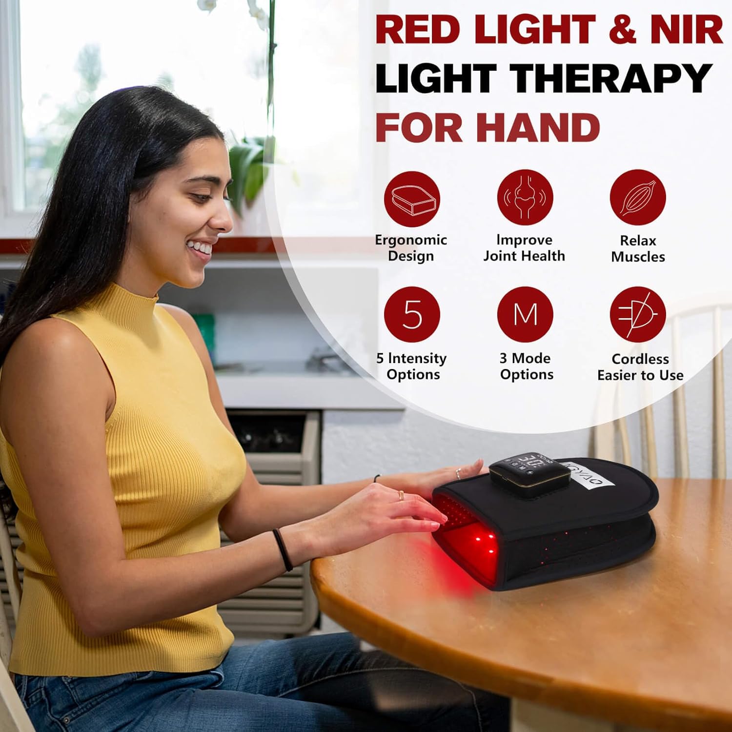 D MAX Cordless Red Light Therapy Hand Glove for Hand Wrist Pain Relief, Near Infrared Therapy with Battery Pulse Therapy