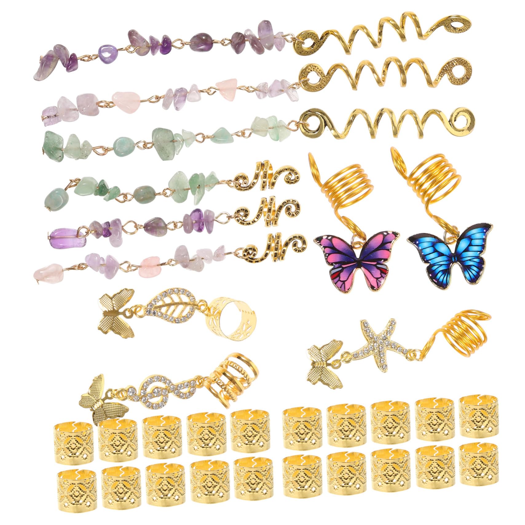 FOMIYES 62 Piezas Rastas hair clips horquillas moño anillos de pelo pasadores de pavor accesorios para el cabello pirata mujer Piedra anillo de pelo talón joyas sombrerería
