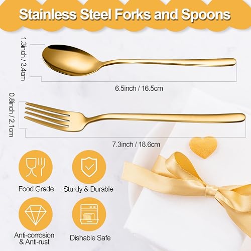 Miniatura 2 de Juego de 48 tenedores y cucharas para 24, cubiertos de acero inoxidable pulido con espejo, tenedores de 6.5 pulgadas y cucharas de 7.3 pulgadas para