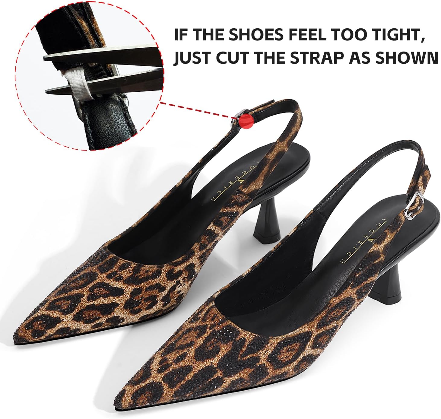 LOCERICH Women's Kitten Heels Slingback Low Heel Dress Shoes Closed Toe Pumps Rhinestone Pointed Toe Sparkly Sling Back Bridal Wedding Party