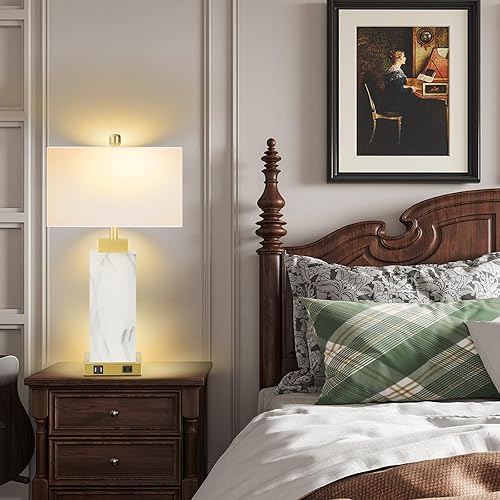 Miniatura 7 de Juego de 2 lámparas de mesa con control táctil, lámpara de noche moderna y contemporánea con puertos USB, salida de CA, regulable de 3 vías, lámpara