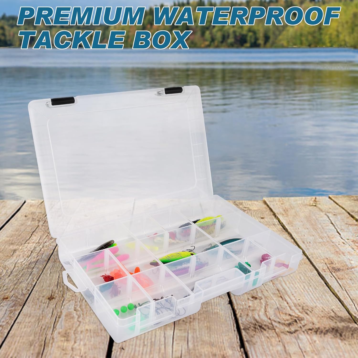Hiakry Fishing Tackle Boxes,3600 Tackle Tray Clear Plastic Fishing Box with Removable Dividers Fishing Storage Organizer Boxes for Lures (4 Packs)