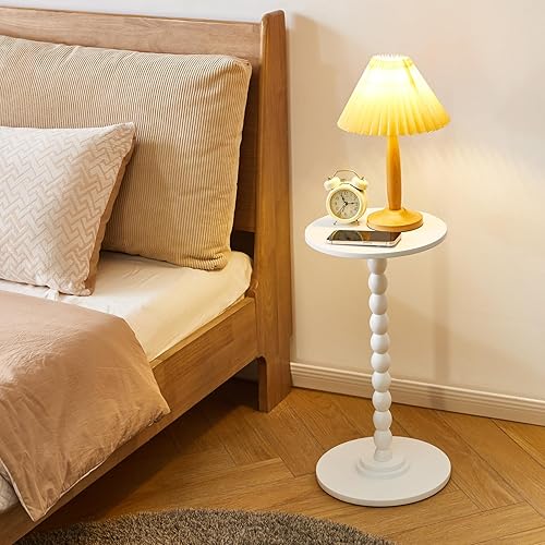 Miniatura 2 de Mesa auxiliar, mesa redonda de madera, mesa auxiliar pequeña, mesa de pedestal con base pesada para sala de estar, dormitorio, blanco moderno